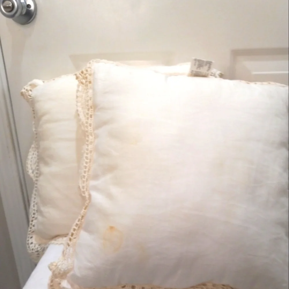 Two Crocheted Off White Pillows 16